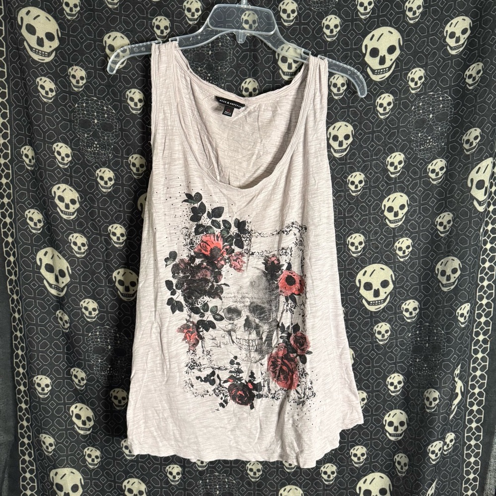 Rock & Republic Floral Skull Tank Top - Black and Red